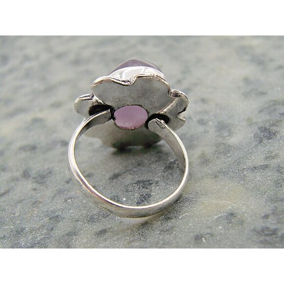 Amethyst Natural Stone Ring Sterling Silver Plated Birthstone Floral Frame 7.5 - Picture 4 of 10
